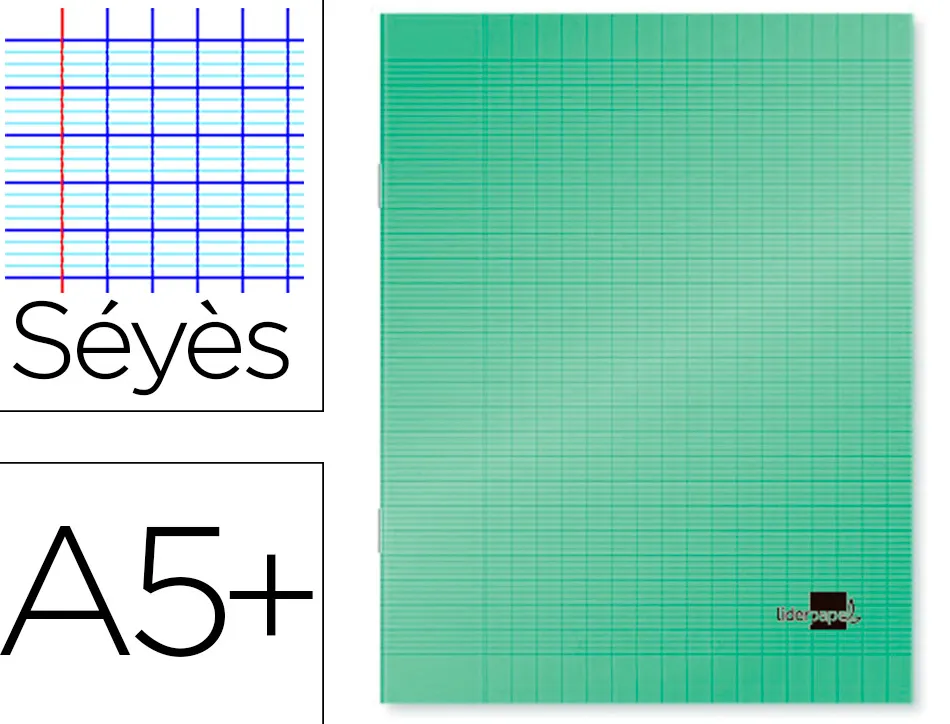 Cahier piqué liderpapel couverture plastique souple a5+ 17x22cm 90g 96 pages séyès coloris vert