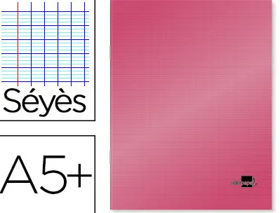 Cahier piqué liderpapel couverture plastique souple a5+ 17x22cm 90g 96 pages séyès coloris rouge