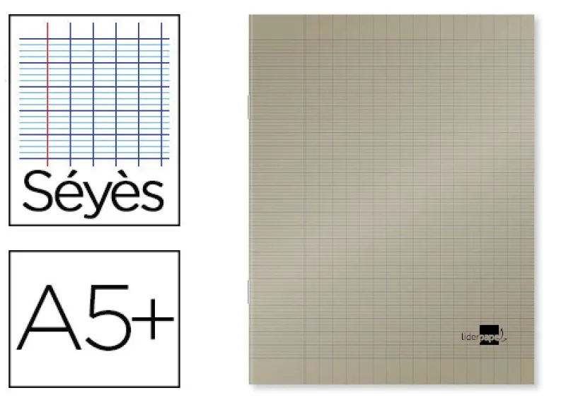 Cahier piqué liderpapel couverture plastique souple a5+ 17x22cm 90g 96 pages séyès coloris gris