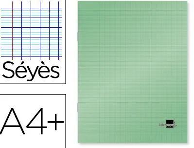 Cahier piqué liderpapel couverture plastique souple a4+ 24x32cm 96 pages séyès coloris vert