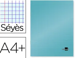 Cahier piqué liderpapel couverture plastique souple a4+ 24x32cm 96 pages séyès coloris bleu
