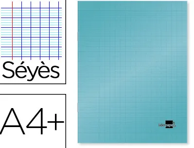 Cahier piqué liderpapel couverture plastique souple a4+ 24x32cm 96 pages séyès coloris bleu