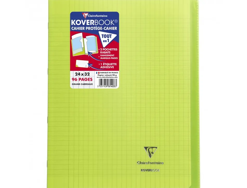 Cahier pique clairefontaine koverbook couverture polypropylene 24x32cm 96 pages 90g seyes coloris vert