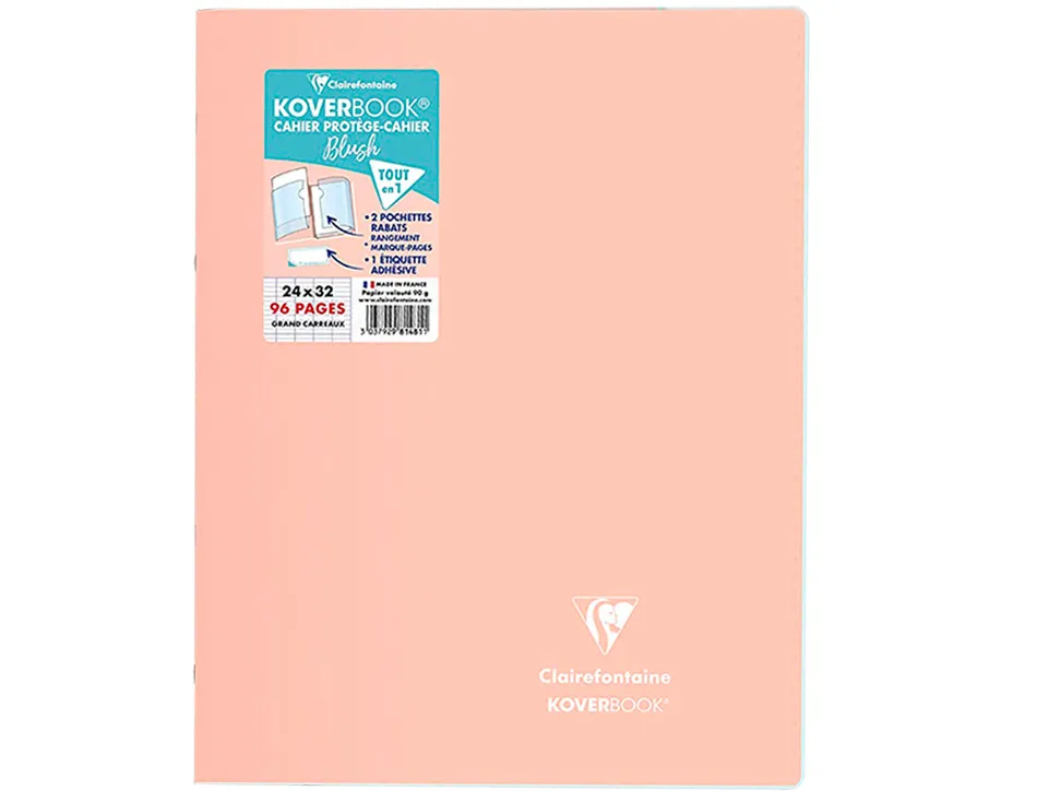 Cahier pique clairefontaine koverbook blush polypropylene 24x32cm 96 pages seyes coloris pastel assortis