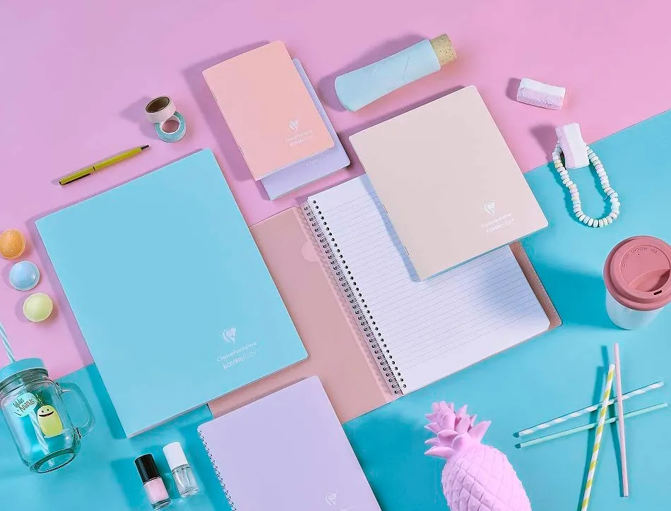 Cahier pique clairefontaine koverbook blush polypropylene 24x32cm 96 pages seyes coloris pastel assortis