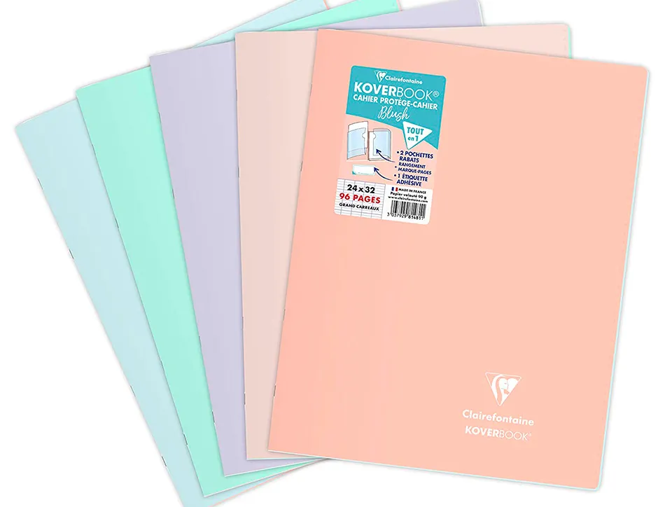 Cahier pique clairefontaine koverbook blush polypropylene 24x32cm 96 pages seyes coloris pastel assortis