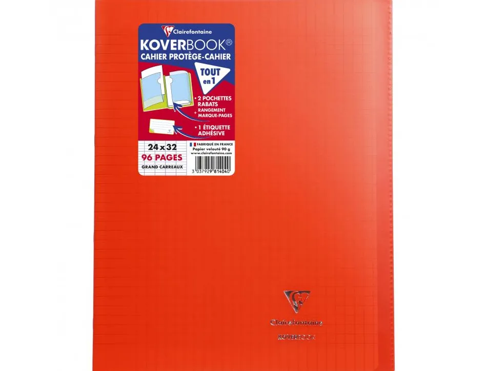 Cahier pique clairefontaine koverbook couverture polypropylene 24x32cm 96 pages 90g seyes coloris rouge