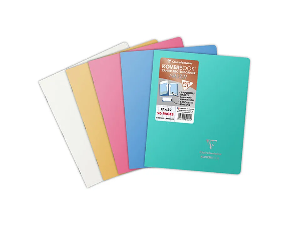Cahier pique clairefontaine koverbook silver couverture pp opaque 170x220mm 96 pages reglure seyes coloris