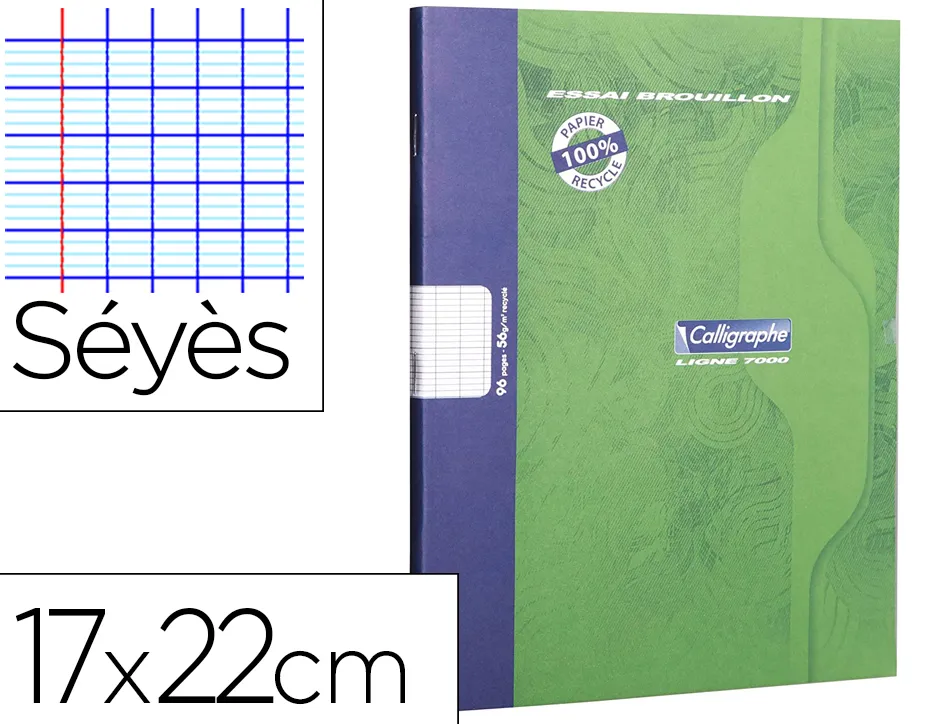Cahier pique clairefontaine brouillon couverture carte offset papier velin surfin 17x22cm 96p seyes 56g coloris vert