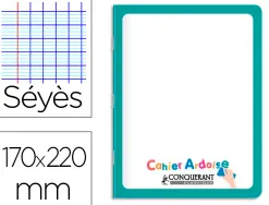 Cahier pique conquerant ardoise recto blanc verso grands carreaux couv carte pelliculee lavable 170x220mm 48p 90g