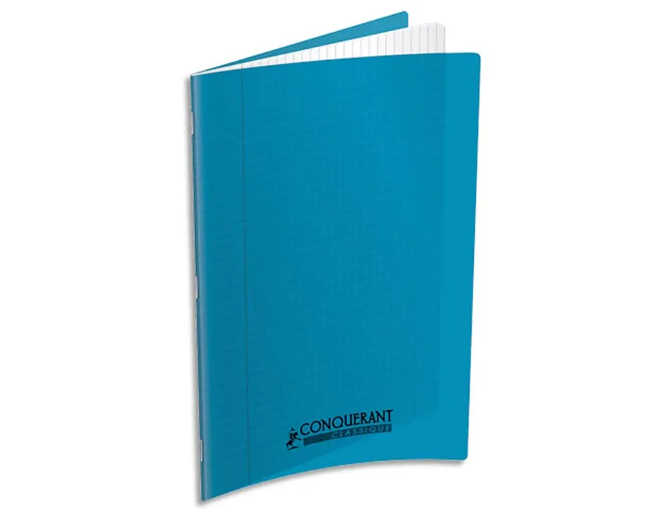 Cahier pique conquerant classique couverture polypro rigide transparent 240x320mm 96p 90g seyes turquoise