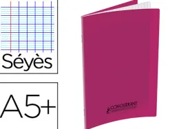 Cahier pique conquerant classique couverture polypropylene rigide transparente a5+ 17x22cm48 pages 90g seyes rose