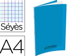 Cahier piqure conquerant couverture pp rigide transparente 21x29,7cm 48p seyes 90g coloris bleu