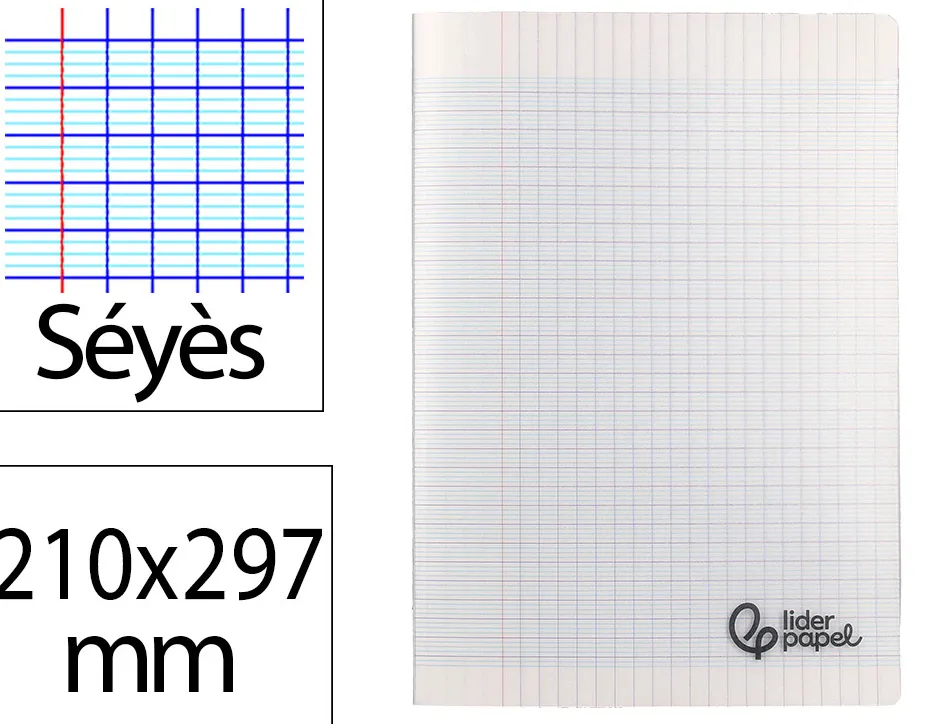 Cahier piqure liderpapel couverture pp 210x297mm 96p seyes incolore