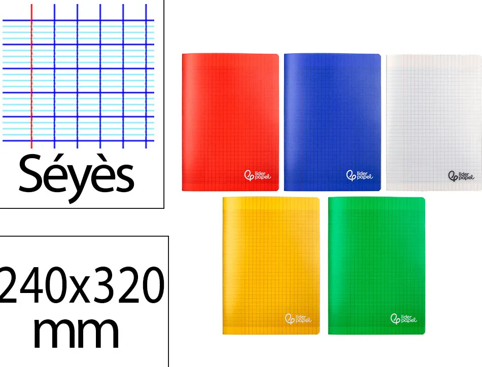 Cahier piqure liderpapel couverture pp 240x320mm 48p seyes coloris assortis lot 20 unites