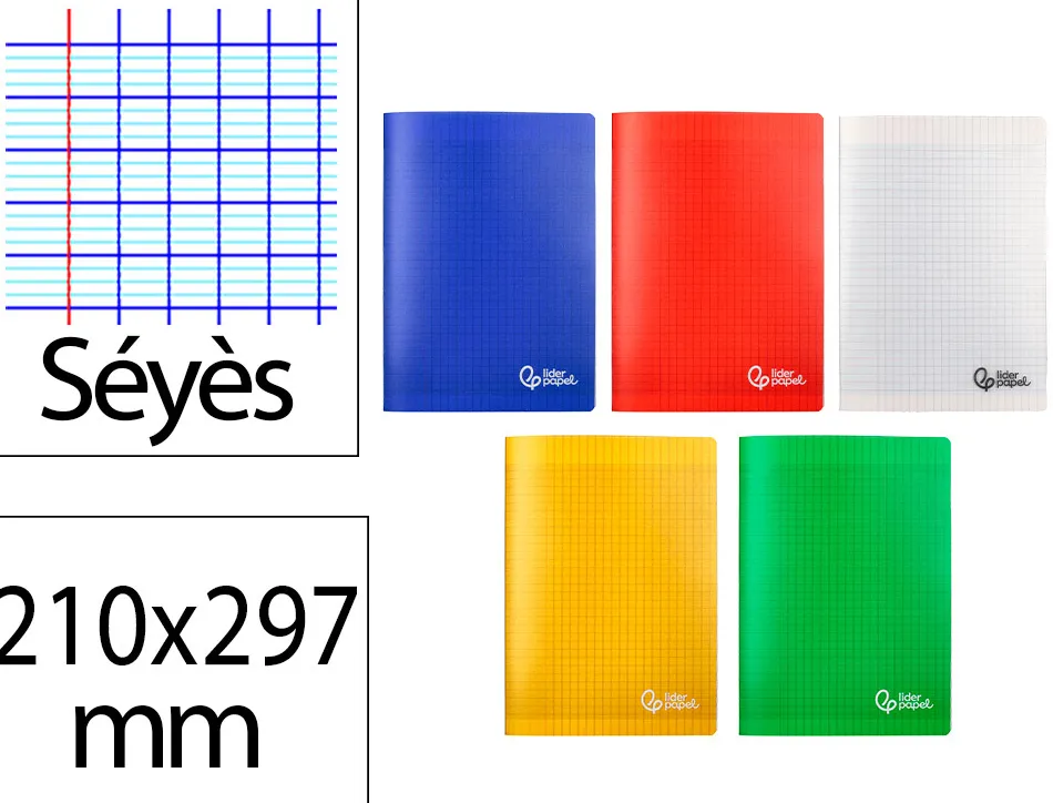 Cahier piqure liderpapel couverture pp 210x297mm 96p seyes coloris assortis lot 10 unites