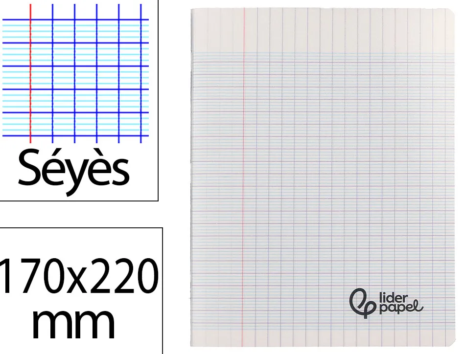 Cahier piqure liderpapel couverture pp 170x220mm 96p seyes incolore