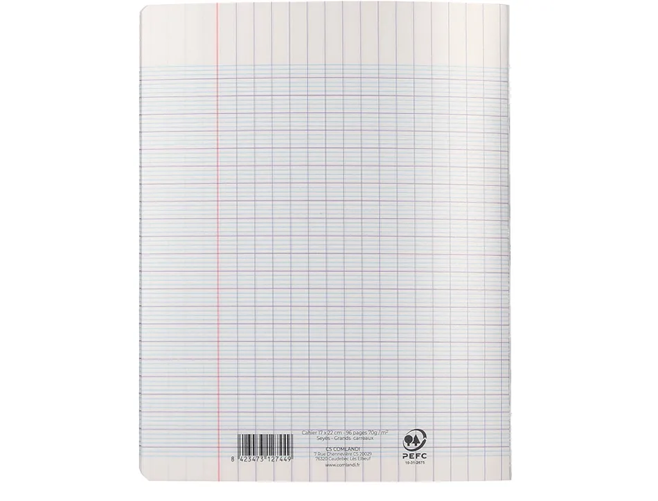 Cahier piqure liderpapel couverture pp 170x220mm 96p seyes incolore