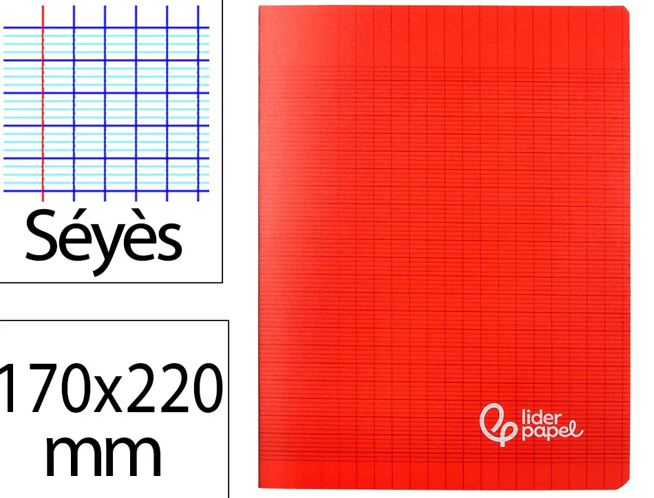 Cahier piqure liderpapel couverture pp 170x220mm 96p seyes coloris rouge