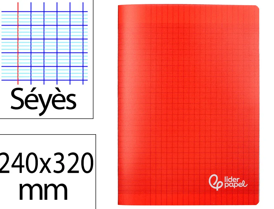 Cahier piqure liderpapel couverture pp 240x320mm 96p seyes coloris rouge