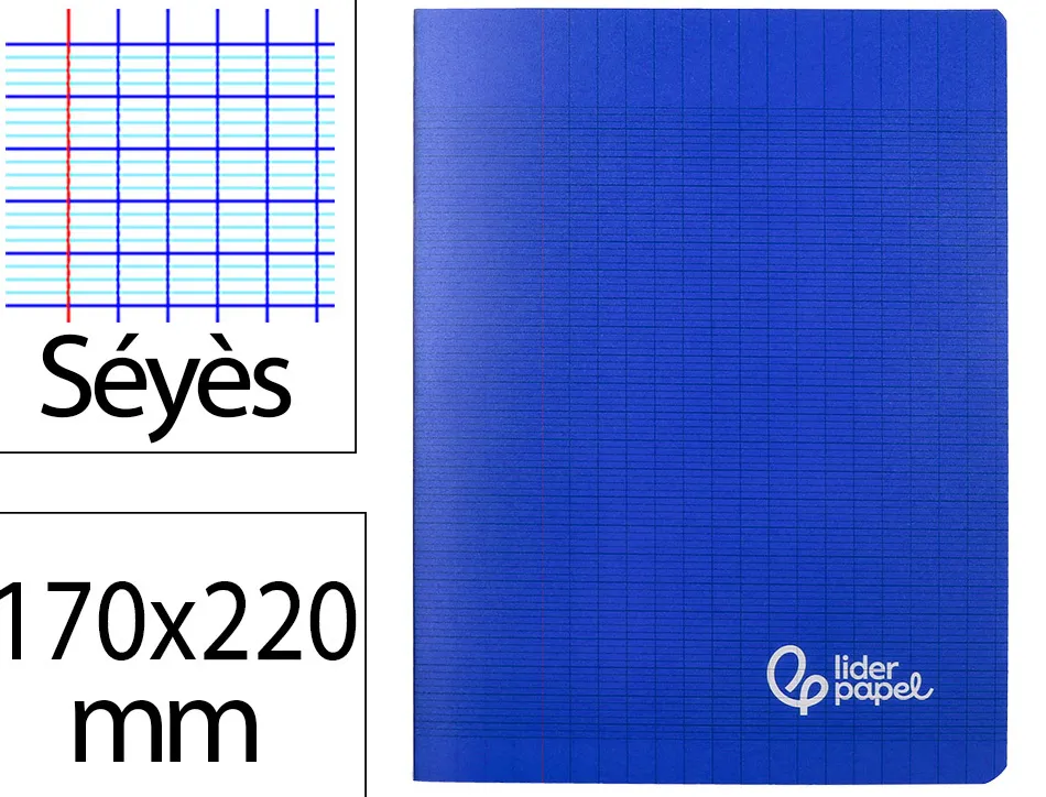 Cahier piqure liderpapel couverture pp 170x220mm 96p seyes coloris bleu