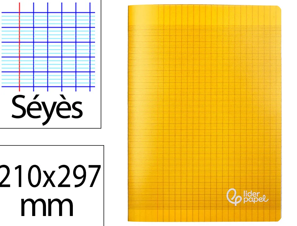 Cahier piqure liderpapel couverture pp 210x297mm 96p seyes coloris jaune