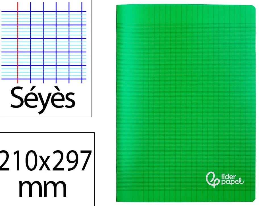 Cahier piqure liderpapel couverture pp 210x297mm 96p seyes coloris vert
