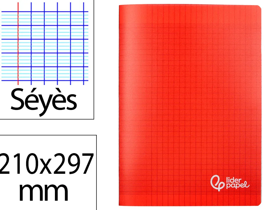 Cahier piqure liderpapel couverture pp 210x297mm 96p seyes coloris rouge
