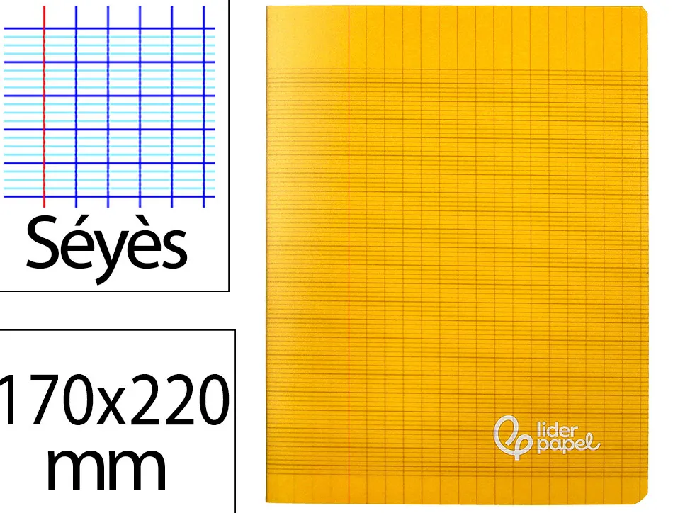 Cahier piqure liderpapel couverture pp 170x220mm 96p seyes coloris jaune