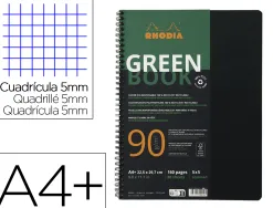Cahier rhodiactive greenbook ri 5x5 couverture pp a4+ 23,5x29,8cm 90g 160 pages microperforees perf. 6 trous noir