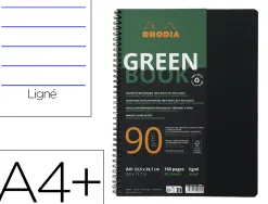 Cahier rhodiactive greenbook ri ligne couverture pp a4+ 23,5x29,8cm 90g 160 pages microperforees perf. 6 trous noir