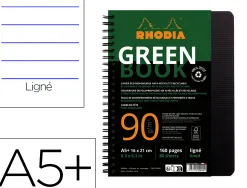 Cahier rhodiactive greenbook ri ligne couverture pp a5+ 17x21cm 90g 160 pages microperforees perf. 6 trous coloris noir
