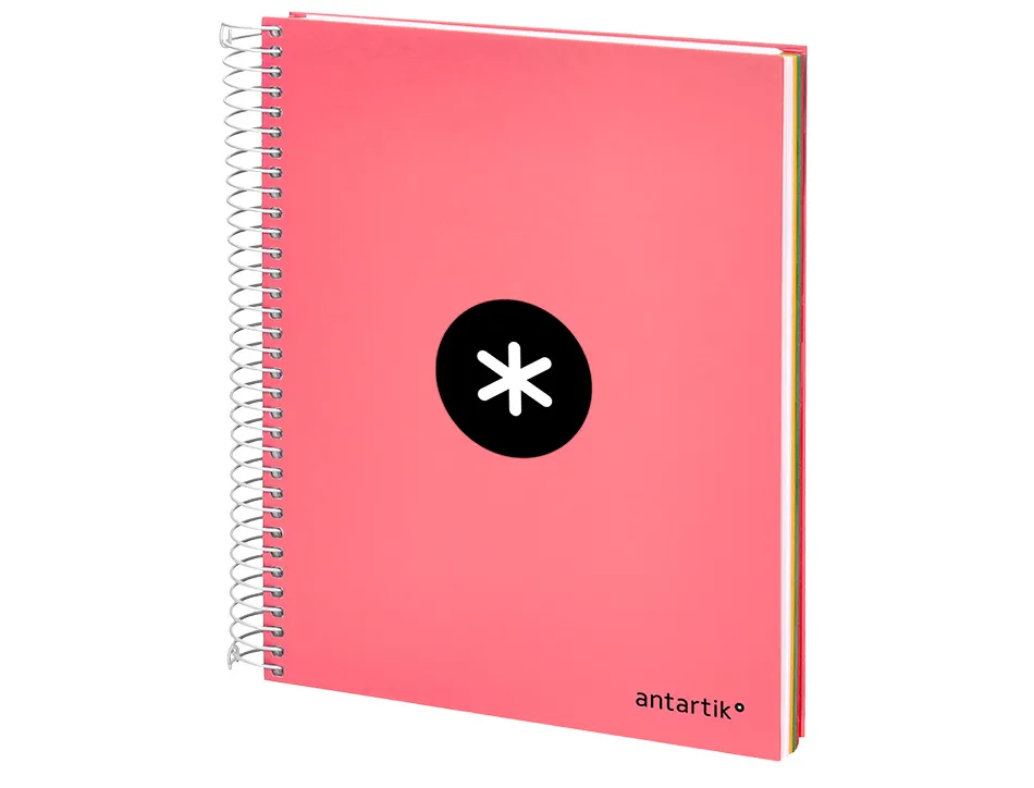 Cahier spirale antartik a5 240p 90g remborde quadrillage 5mm microperfore 5 bandes 6 trous coloris corail