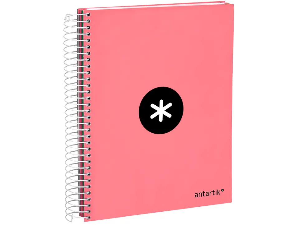 Cahier spirale antartik a5 240p 90g remborde quadrillage 5mm microperfore 5 bandes 6 trous coloris corail