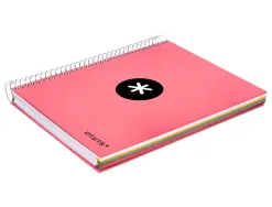 Cahier spirale antartik a5 240p 90g remborde quadrillage 5mm microperfore 5 bandes 6 trous coloris corail