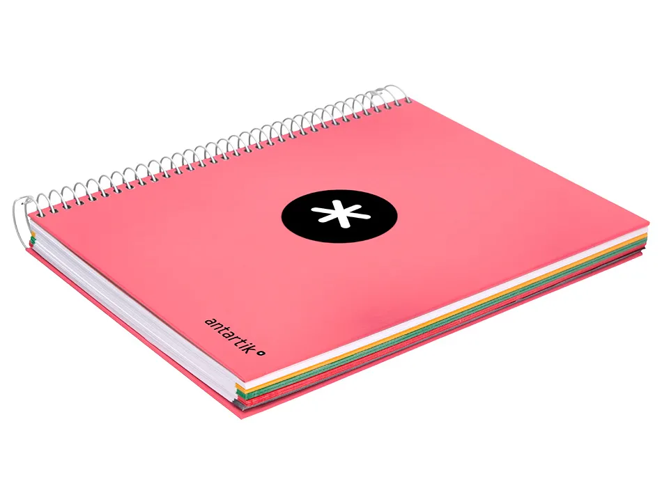 Cahier spirale antartik a5 240p 90g remborde quadrillage 5mm microperfore 5 bandes 6 trous coloris corail