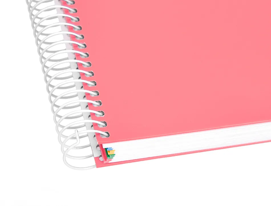 Cahier spirale antartik a5 240p 90g remborde quadrillage 5mm microperfore 5 bandes 6 trous coloris corail