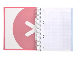 Cahier spirale antartik a5 240p 90g remborde quadrillage 5mm microperfore 5 bandes 6 trous coloris corail