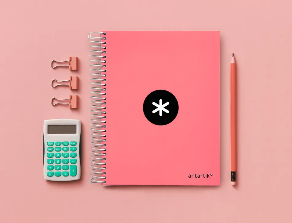 Cahier spirale antartik a5 240p 90g remborde quadrillage 5mm microperfore 5 bandes 6 trous coloris corail