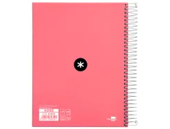 Cahier spirale antartik a5 240p 90g remborde quadrillage 5mm microperfore 5 bandes 6 trous coloris corail