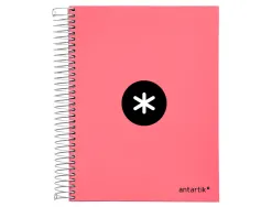 Cahier spirale antartik a5 240p 90g remborde quadrillage 5mm microperfore 5 bandes 6 trous coloris corail