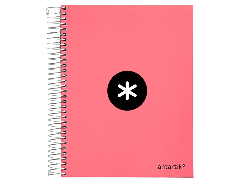 Cahier spirale antartik a5 240p 90g remborde quadrillage 5mm microperfore 5 bandes 6 trous coloris corail