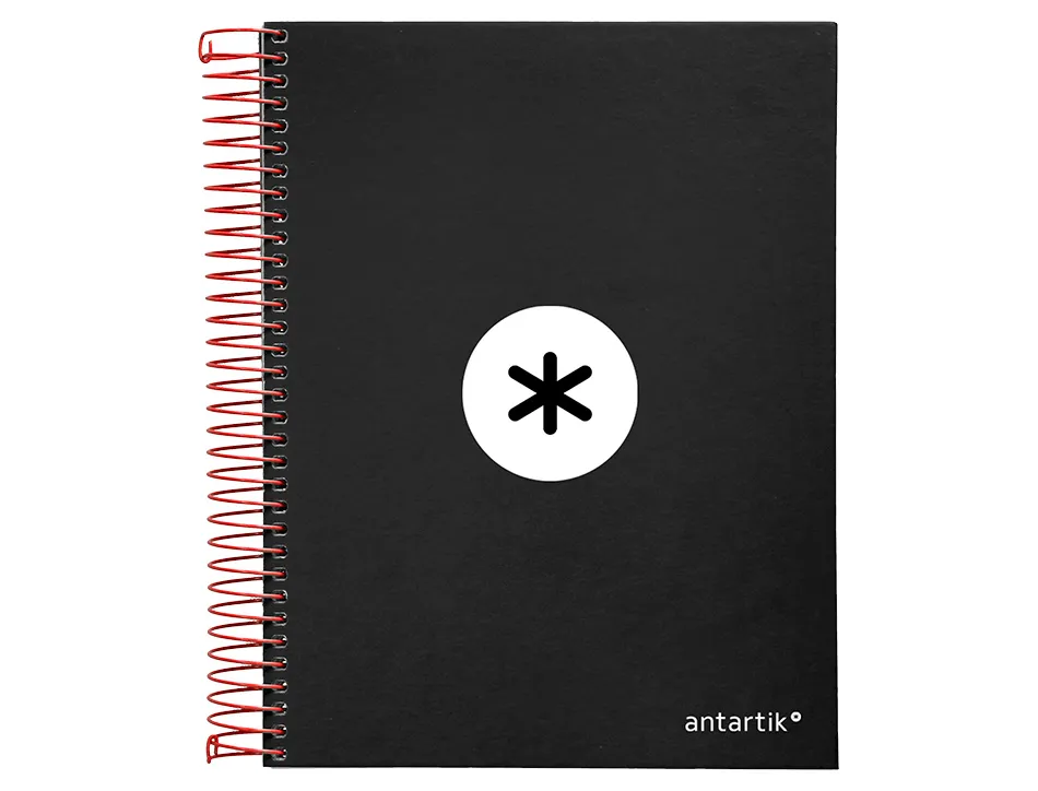 Cahier spirale antartik a5 240p 90g couverture rembordee quadrillage 5mm 6 trous coil-lock coloris noir