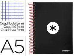 Cahier spirale antartik a5 240p 90g couverture rembordee quadrillage 5mm 6 trous coil-lock coloris noir