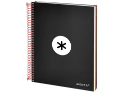 Cahier spirale antartik a5 240p 90g couverture rembordee quadrillage 5mm 6 trous coil-lock coloris noir