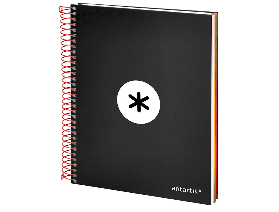 Cahier spirale antartik a5 240p 90g couverture rembordee quadrillage 5mm 6 trous coil-lock coloris noir