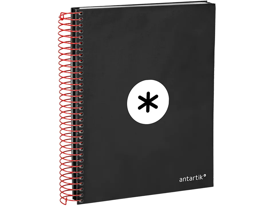 Cahier spirale antartik a5 240p 90g couverture rembordee quadrillage 5mm 6 trous coil-lock coloris noir