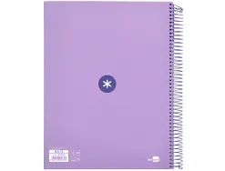 Cahier spirale antartik a4 240p 90g remborde quadrillage 5mm microperfore 5 bandes 4 trous coloris lavande