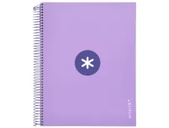 Cahier spirale antartik a4 240p 90g remborde quadrillage 5mm microperfore 5 bandes 4 trous coloris lavande
