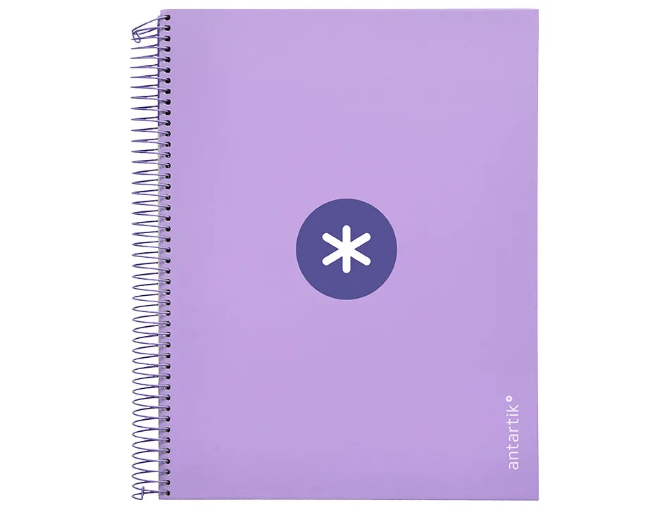 Cahier spirale antartik a4 240p 90g remborde quadrillage 5mm microperfore 5 bandes 4 trous coloris lavande